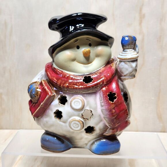Kirkland's Potter's Garden Ceramic Snowman Candle Holder Tea Light - Picture 2 of 9